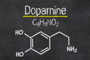Blackboard with the chemical formula of dopamine