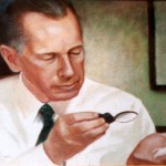 A Painting of Dr. Royal Lee Examining Something Under a Magnifying Glass