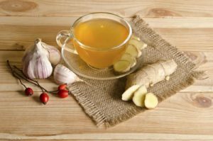 Cup of tea, ginger, garlic. Home antimicrobial therapy